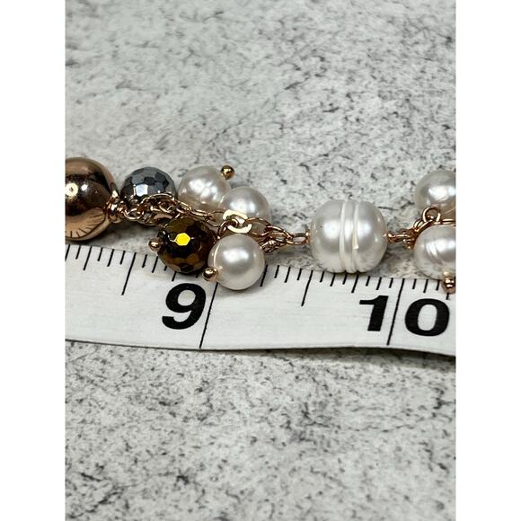 Honora Bronze Italy Pearl Chain Necklace bead grey   Gold tone - Picture 9 of 10